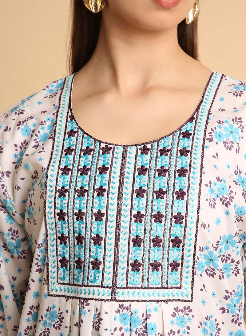 HANA & SARA Classic Arabic Jalabiya for Women – Lightweight Floral Long Dress with Decorative Yoke - Image 3